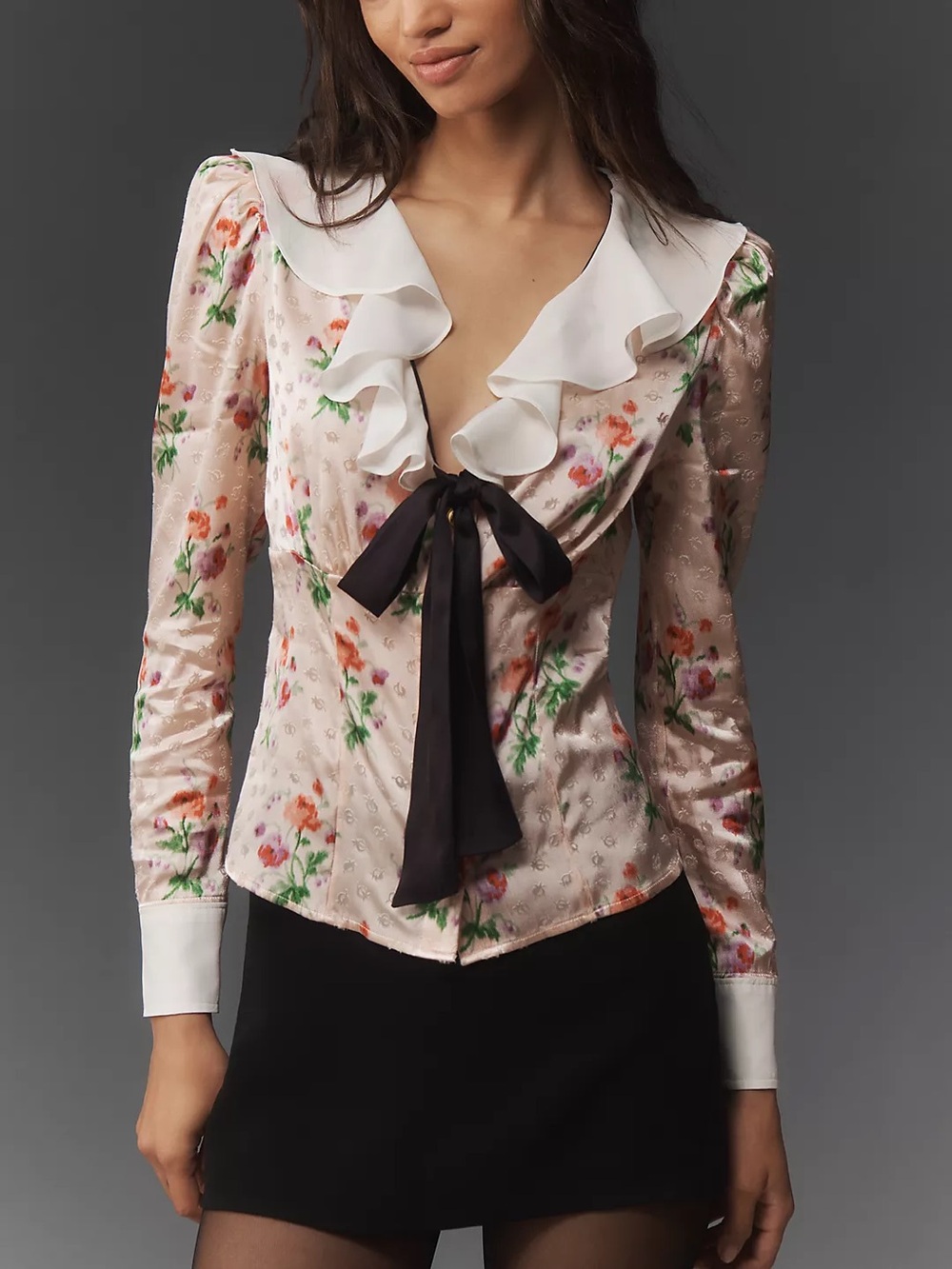 Maeve Long-Sleeve Ruffle-Front Blouse